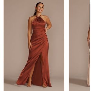Tie-neck charmeuse halter bridesmaid dress:            style# GS290121